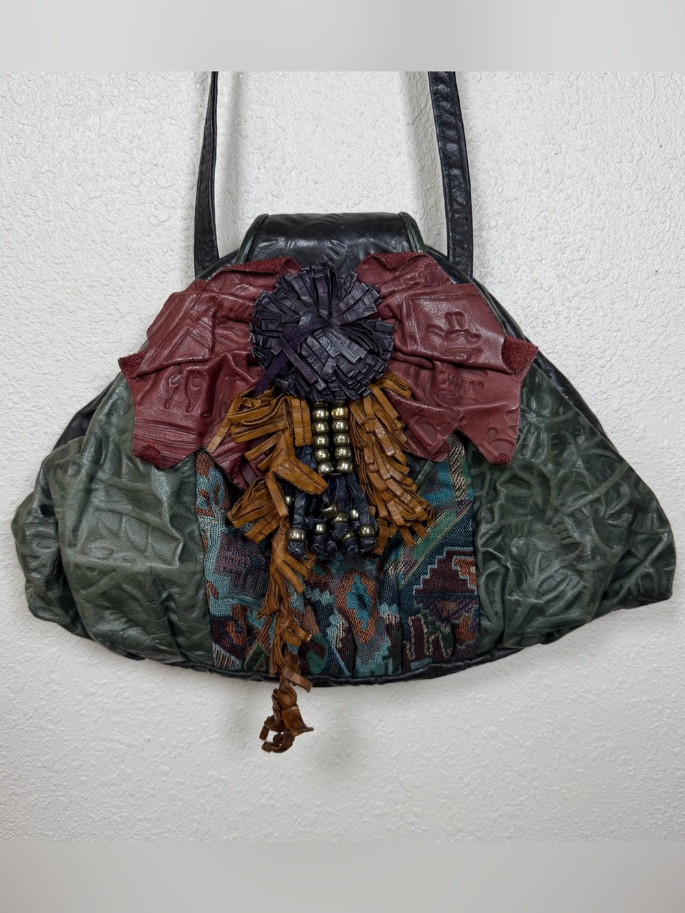 Vintage 1980s HALA Bohemian Patchwork Shoulder Bag Leather Western Avant Garde